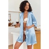 image:imageEkouaer Womens Satin Robes Short Silk Kimono Bath Robe with PocketsLight Blue