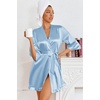 image:imageEkouaer Womens Satin Robes Short Silk Kimono Bath Robe with PocketsLight Blue