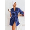 image:imageEkouaer Womens Satin Robes Short Silk Kimono Bath Robe with PocketsNavy