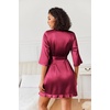 image:imageEkouaer Womens Satin Robes Short Silk Kimono Bath Robe with PocketsWine Red