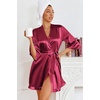 image:imageEkouaer Womens Satin Robes Short Silk Kimono Bath Robe with PocketsWine Red