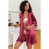 image:imageEkouaer Womens Satin Robes Short Silk Kimono Bath Robe with PocketsWine Red