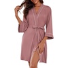 image:imageEkouaer Women Robes Knee Length Kimono Bathrobe Lightweight Soft SleepwearGray Purple