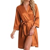 image:imageEkouaer Women Silky Satin Robe Lace Bridesmaid Bathrobes Kimono LoungewearCaramel Colour
