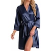 image:imageEkouaer Women Silky Satin Robe Lace Bridesmaid Bathrobes Kimono LoungewearDeep Blue