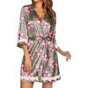 image:imageEkouaer Women Silky Satin Robe Lace Bridesmaid Bathrobes Kimono LoungewearFlower Leopard