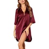 image:imageEkouaer Womens Satin Button Down Nightshirt 34 Sleeve Boyfriend NightgownWine Red