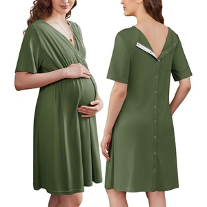 image:imageEkouaer Labor and Delivery Gown for Hospital V Neck Maternity Nursing DressArmy Green