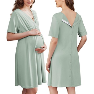 image:imageEkouaer Labor and Delivery Gown for Hospital V Neck Maternity Nursing DressCeladon Green