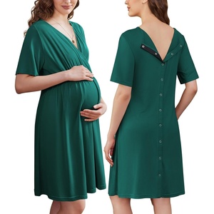 image:imageEkouaer Labor and Delivery Gown for Hospital V Neck Maternity Nursing DressDark Green