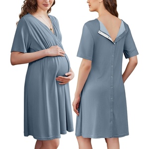 image:imageEkouaer Labor and Delivery Gown for Hospital V Neck Maternity Nursing DressDusty Blue