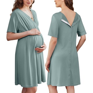 image:imageEkouaer Labor and Delivery Gown for Hospital V Neck Maternity Nursing DressDusty Green
