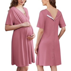 image:imageEkouaer Labor and Delivery Gown for Hospital V Neck Maternity Nursing DressGrey Purple