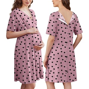 image:imageEkouaer Labor and Delivery Gown for Hospital V Neck Maternity Nursing DressGrey Purple Red Heart