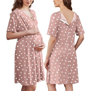 image:imageEkouaer Labor and Delivery Gown for Hospital V Neck Maternity Nursing DressLight Blue Heart