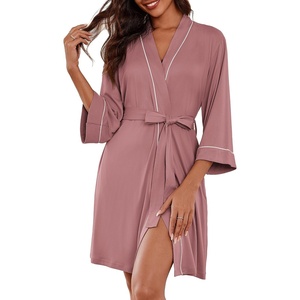 image:imageEkouaer Women Robes Knee Length Kimono Bathrobe Lightweight Soft SleepwearGray Purple