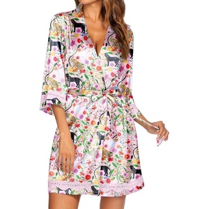image:imageEkouaer Women Silky Satin Robe Lace Bridesmaid Bathrobes Kimono LoungewearPink Tiger