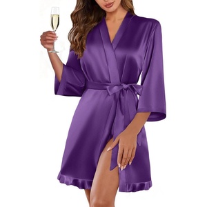 image:imageEkouaer Womens Satin Robes Short Silk Kimono Bath Robe with PocketsDeep Purple