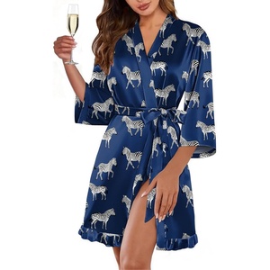 image:imageEkouaer Womens Satin Robes Short Silk Kimono Bath Robe with PocketsNavy Zebra
