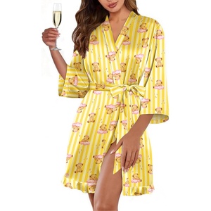 image:imageEkouaer Womens Satin Robes Short Silk Kimono Bath Robe with PocketsTeddy Bear