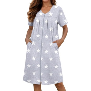 image:imageEkouaer Zipper Robes for Women Short Knit Lightweight Bathrobe with PocketsGrey Star