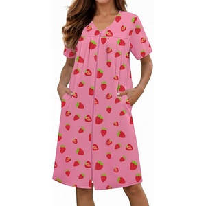 image:imageEkouaer Zipper Robes for Women Short Knit Lightweight Bathrobe with PocketsStrawberry