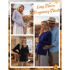 image:image3 Pack Women Maternity Shirts Long Sleeve Pregnancy Tops with Thumb HoleBlackNavy BlueLight Grey