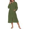 image:imageEkouaer Women Zip Up Robe Fleece Long Sleeves Soft Housecoat with PocketsArmy Green