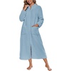 image:imageEkouaer Women Zip Up Robe Fleece Long Sleeves Soft Housecoat with PocketsBaby Blue