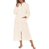image:imageEkouaer Women Zip Up Robe Fleece Long Sleeves Soft Housecoat with PocketsBeige