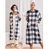 image:imageEkouaer Women Zip Up Robe Fleece Long Sleeves Soft Housecoat with PocketsBlack White Plaid