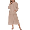 image:imageEkouaer Women Zip Up Robe Fleece Long Sleeves Soft Housecoat with PocketsKhaki