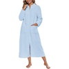 image:imageEkouaer Women Zip Up Robe Fleece Long Sleeves Soft Housecoat with PocketsLight Blue