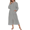 image:imageEkouaer Women Zip Up Robe Fleece Long Sleeves Soft Housecoat with PocketsLight Gray