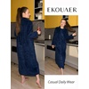 image:imageEkouaer Women Zip Up Robe Fleece Long Sleeves Soft Housecoat with PocketsNavy