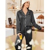 image:imageEkouaer Womens Satin Silky Pajama Set Classic Pattern Button Down Pjs SetBlack Dots 03