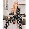 image:imageEkouaer Womens Satin Silky Pajama Set Classic Pattern Button Down Pjs SetBlack Teddy Moon
