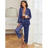 image:imageEkouaer Womens Satin Silky Pajama Set Classic Pattern Button Down Pjs SetBlue Star Moon 03