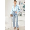image:imageEkouaer Womens Satin Silky Pajama Set Classic Pattern Button Down Pjs SetBlue Stripes 03