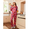 image:imageEkouaer Womens Satin Silky Pajama Set Classic Pattern Button Down Pjs SetFlag 03