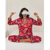 image:imageEkouaer Womens Satin Silky Pajama Set Classic Pattern Button Down Pjs SetFlag 03
