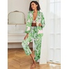 image:imageEkouaer Womens Satin Silky Pajama Set Classic Pattern Button Down Pjs SetPink Palm Leaves 03