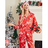 image:imageEkouaer Womens Satin Silky Pajama Set Classic Pattern Button Down Pjs SetRed Snow Christmas 03
