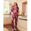 image:imageEkouaer Womens Satin Silky Pajama Set Classic Pattern Button Down Pjs SetRed Teddy 03