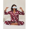 image:imageEkouaer Womens Satin Silky Pajama Set Classic Pattern Button Down Pjs SetRed Teddy 03