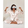 image:imageEkouaer Womens Satin Silky Pajama Set Classic Pattern Button Down Pjs SetSleeping Teddy 03
