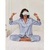 image:imageEkouaer Womens Satin Silky Pajama Set Classic Pattern Button Down Pjs SetStriped Grey Blue 03