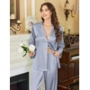 image:imageEkouaer Womens Satin Silky Pajama Set Classic Pattern Button Down Pjs SetStriped Grey Blue 03