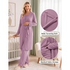 image:imageWomen 3PCS Maternity Robe Sets Nursing Pajamas Postpartum Breastfeeding PjsLight Purple