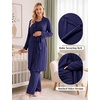image:imageWomen 3PCS Maternity Robe Sets Nursing Pajamas Postpartum Breastfeeding PjsNavy Blue